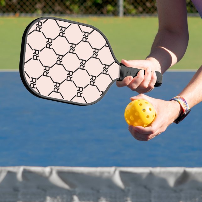 Stylish Pink Modern Girly Monogram Initial Pattern Pickleball Paddle (Insitu)