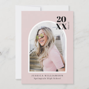 Stylish Pink Modern Minimal Arch Graduation Photo Announcement