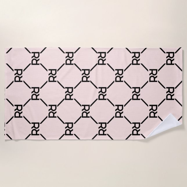 Stylish Pink Modern Script Girly Monogram Initial Beach Towel (Front)