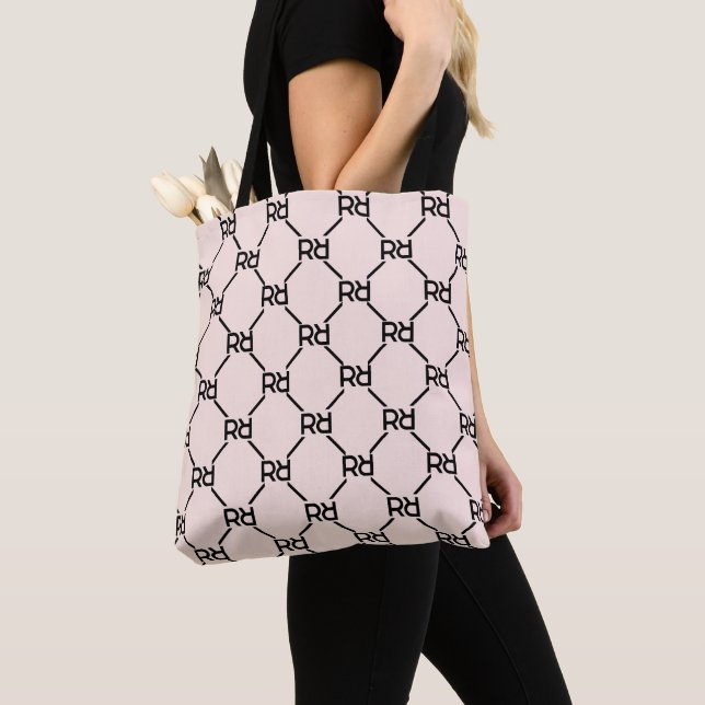 Stylish Pink Modern Script Girly Monogram Initial Tote Bag (Close Up)
