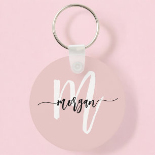 Stylish Pink Modern Script Girly Monogram Name Keychain