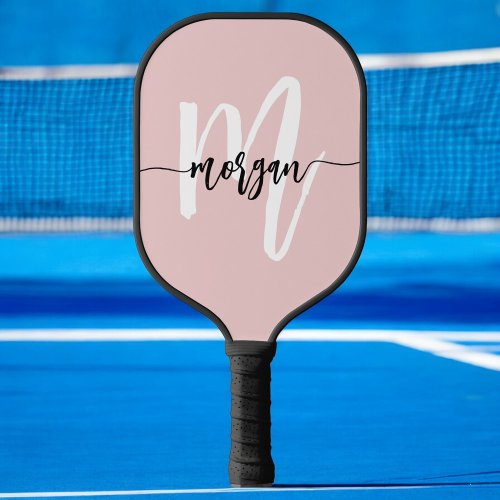 Stylish Pink Modern Script Girly Monogram Name Pickleball Paddle