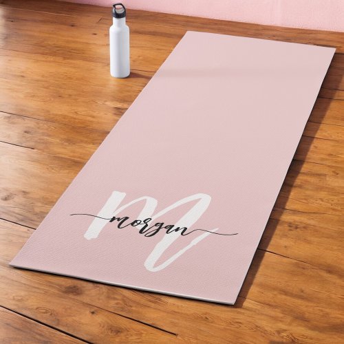 Stylish Pink Modern Script Girly Monogram Name Yoga Mat