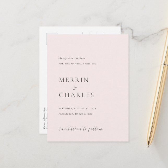 Stylish Pink Modern Wedding Save the Date Announcement Postcard (Front/Back In Situ)