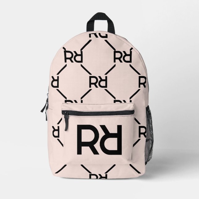 Stylish Pink Monogram Girl's Back to School Printed Backpack (Front)