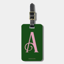Stylish Pink Monogram Initial on Dark Green