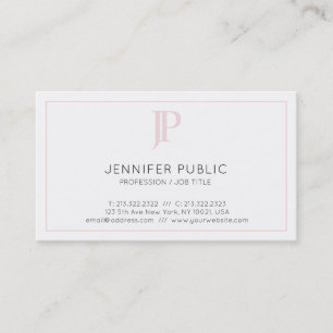 Stylish Pink Monogram Minimalist Chic Plain Trendy Business Card
