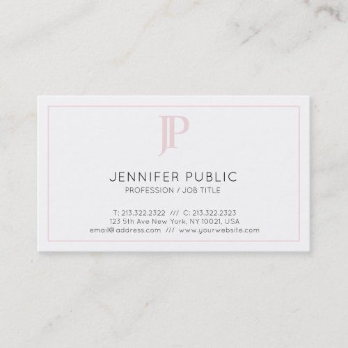 Stylish Pink Monogram Minimalist Chic Plain Trendy Business Card