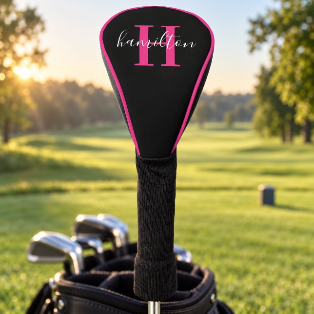 Stylish Pink Monogram Name Initial Golf Head Cover (Creator Uploaded)