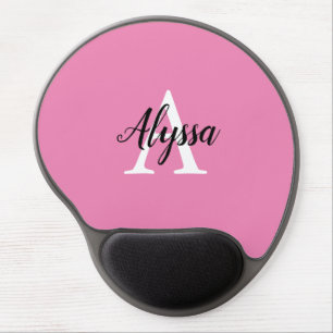 Stylish Pink Monogram Script Gel Mousepad