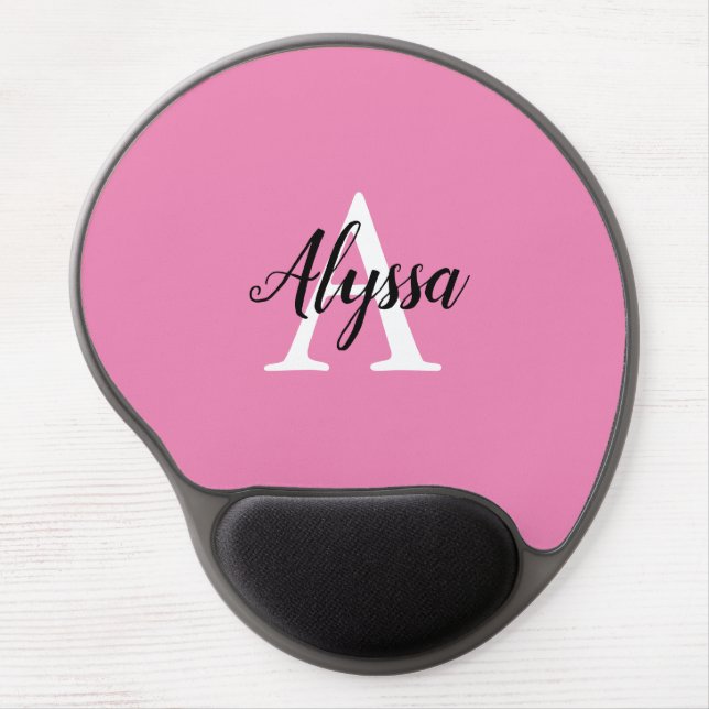 Stylish Pink Monogram Script Gel Mousepad (Front)