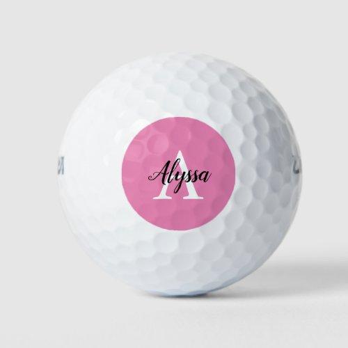 Stylish Pink Monogram Script Golf Balls