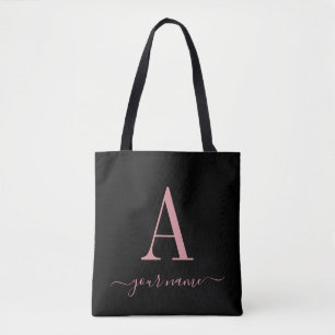 Stylish Pink Monogram Simple, Modern Minimalist Tote Bag