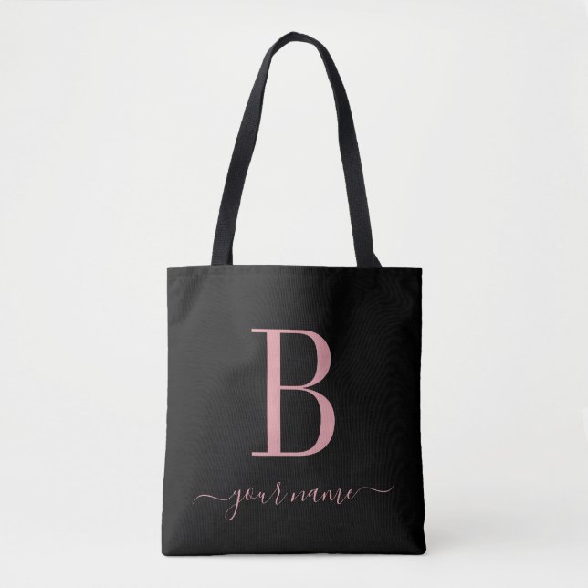 Stylish Pink Monogram Simple, Modern Minimalist  Tote Bag (Front)