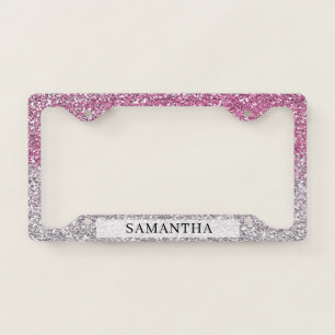 Stylish Pink Ombre Glitter Custom Name   License Plate Frame