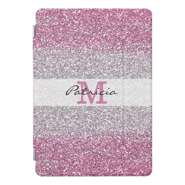 Stylish Pink Ombre Glitter Monogram Name iPad Pro Cover (Front)