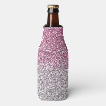 Stylish Pink Ombre Glitter Sparkle Bottle Cooler by InTrendPatterns at Zazzle