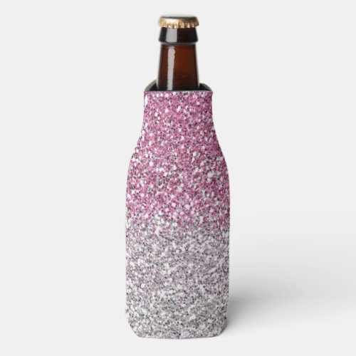 Stylish Pink Ombre Glitter Sparkle Bottle Cooler