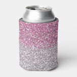 Stylish Pink Ombre Glitter Sparkle Can Cooler at Zazzle