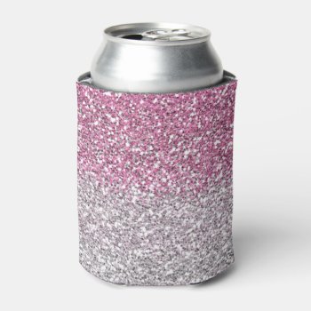 Stylish Pink Ombre Glitter Sparkle Can Cooler by InTrendPatterns at Zazzle