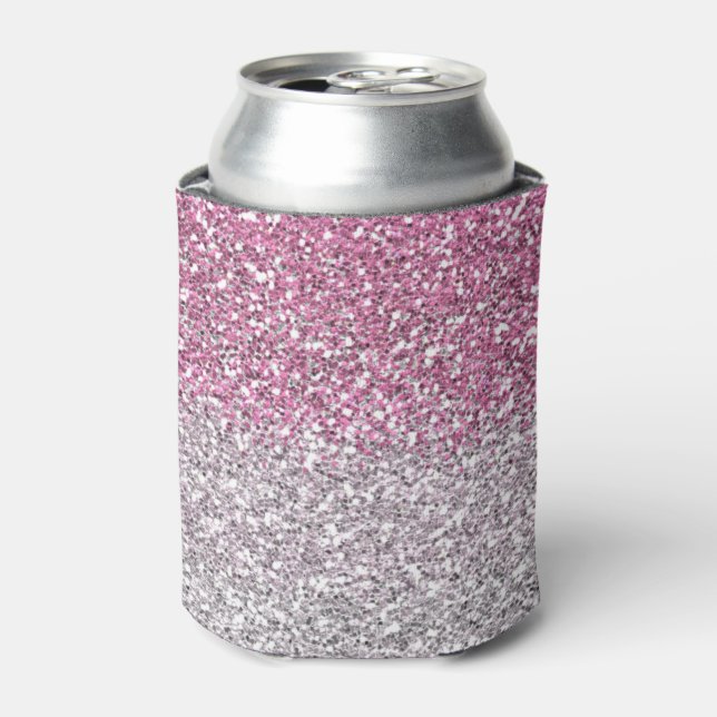Stylish Pink Ombre Glitter Sparkle Can Cooler (Can Front)