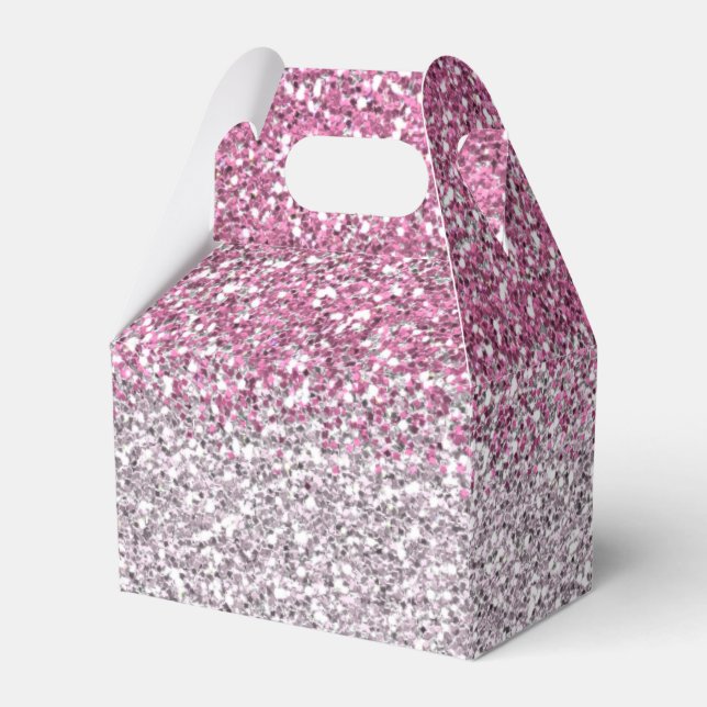 Stylish Pink Ombre Glitter Sparkle Favor Boxes (Front Side)