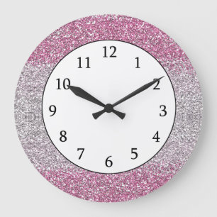Stylish Pink Ombre Glitter Sparkly Large Clock