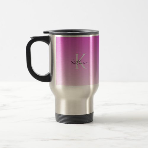 Stylish Pink Ombre Monogram Initial Name  Travel Mug