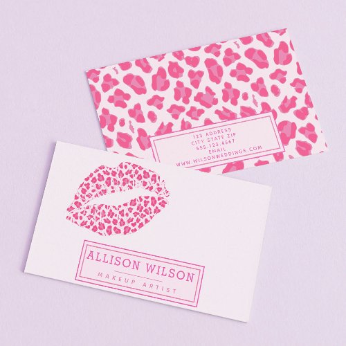 Stylish Pink on Pink Leopard Print  Makeup Artist Business Card