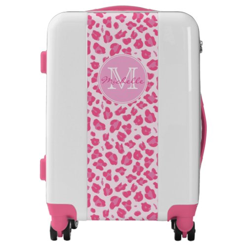 Stylish Pink on Pink Leopard Print  Monogram Luggage