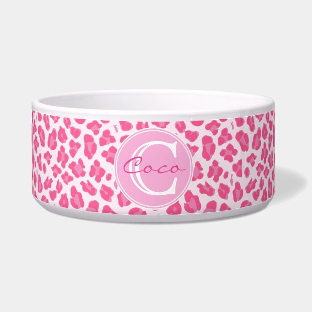 Stylish Pink on Pink Leopard Print  | Personalized Bowl (Front)