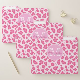 Stylish Pink on Pink Leopard Print  | Personalized File Folder