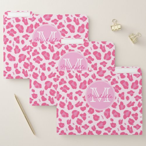 Stylish Pink on Pink Leopard Print   Personalized File Folder
