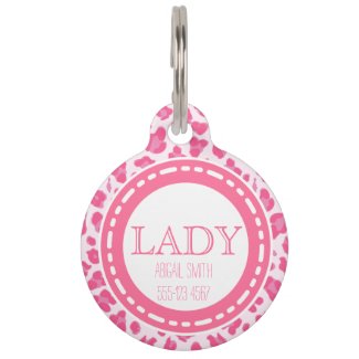 Stylish Pink on Pink Leopard Print  | Personalized Pet ID Tag