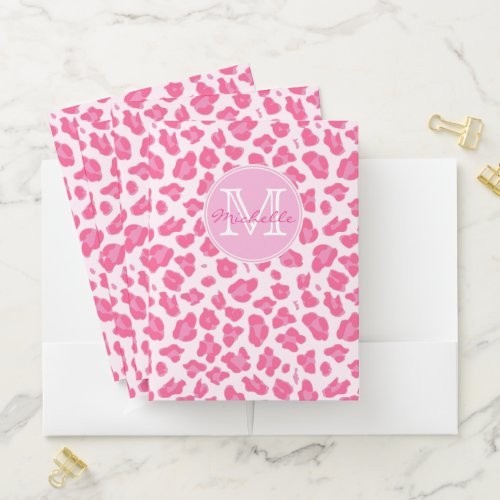 Stylish Pink on Pink Leopard Print   Personalized Pocket Folder