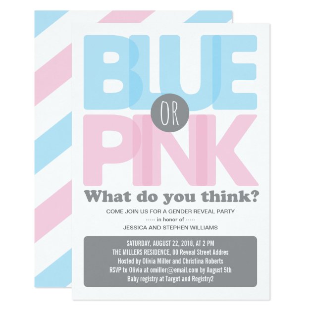 Stylish Pink Or Blue Baby Gender Reveal Party Invitation