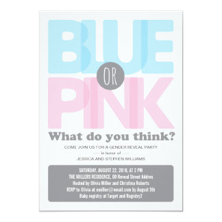 Stylish Pink or Blue Baby Gender Reveal Party Card
