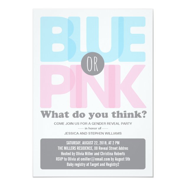 Stylish Pink Or Blue Baby Gender Reveal Party Invitation