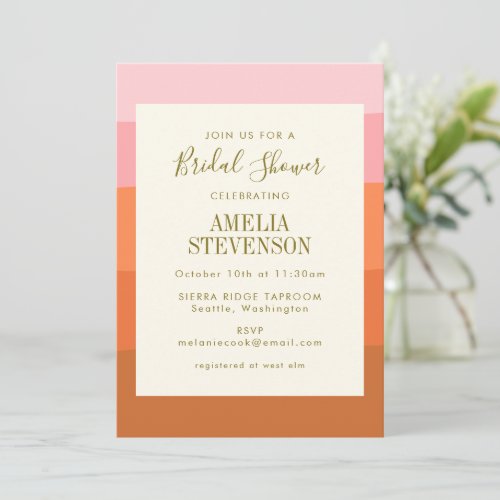 Stylish Pink Orange Abstract Stripes Bridal Shower Invitation