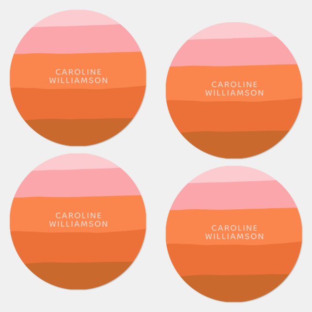 Stylish Pink Orange Abstract Stripes Personalized Labels (Group)