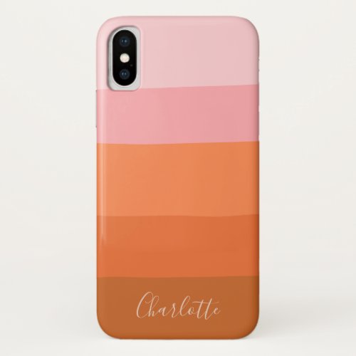 Stylish Pink Orange Abstract Stripes Script Name iPhone XS Case