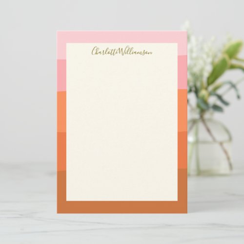 Stylish Pink Orange Abstract Stripes Script Name  Note Card