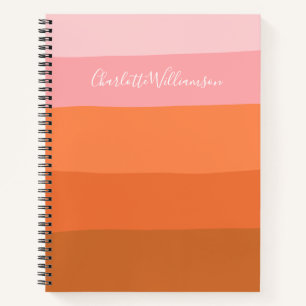 Stylish Pink Orange Abstract Stripes Script Name Notebook