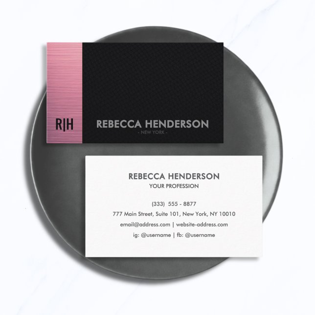 Stylish Pink Panel Black Leather with White Back   Business Card (Creator Uploaded)