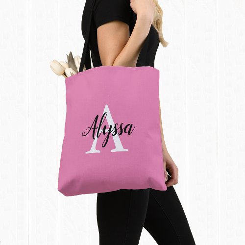 Stylish Pink Personalized Monogram Tote Bag