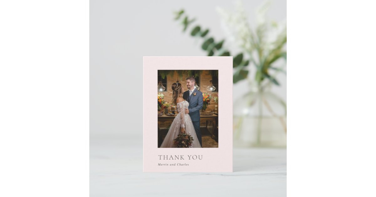 Stylish Pink Photo Modern Wedding Thank You Card | Zazzle