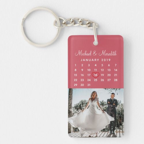 Stylish Pink Photo Wedding Anniversary Calendar Keychain