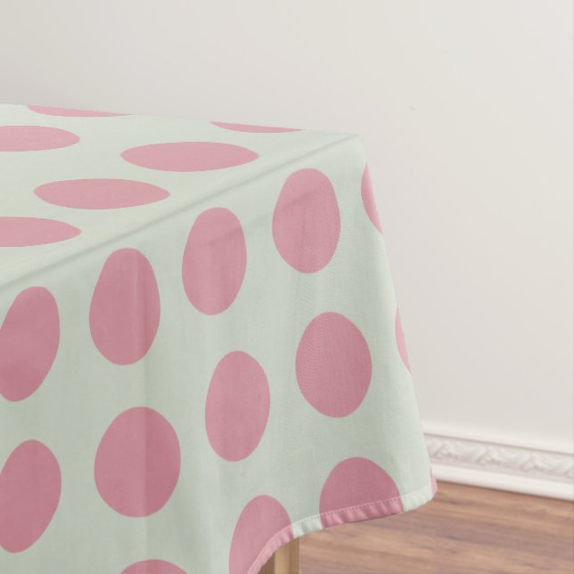 Stylish Pink Polka Dots Light Green Background Tablecloth (In Situ)