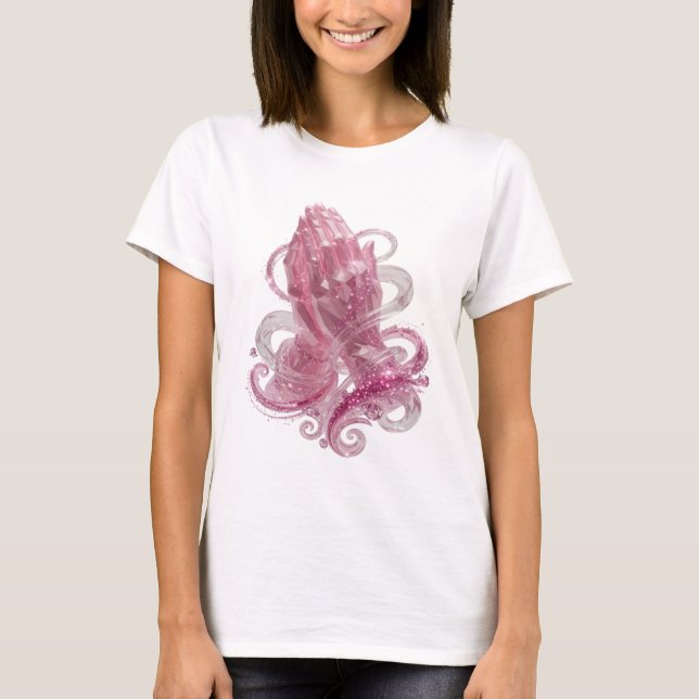 Stylish Pink PRAYING HANDS Statement Tee (Front)