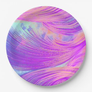 Stylish Pink Purple  Abstract Feathers  Paper Plates